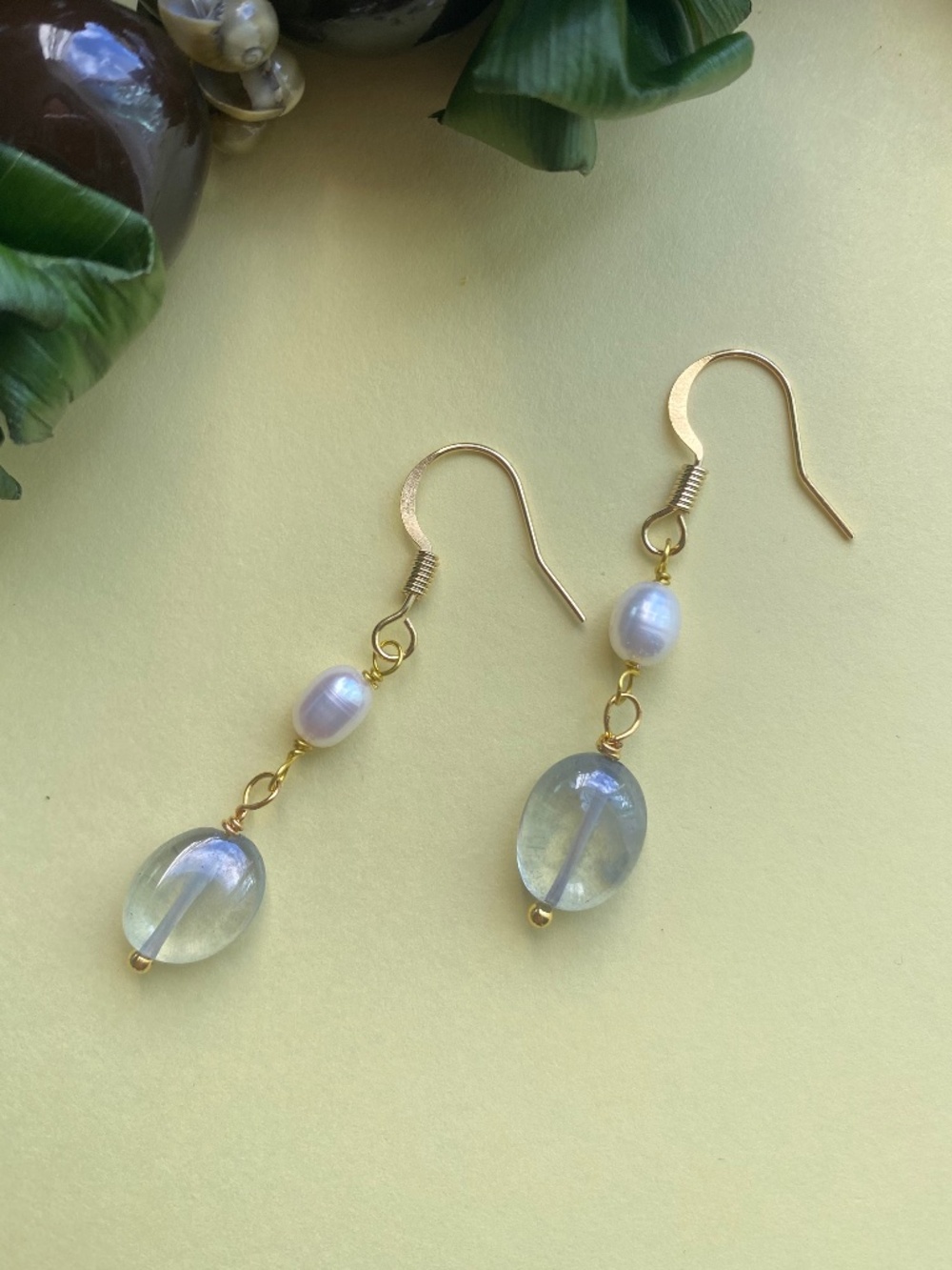 AAA Mystic Quartz Oval Beads Earrings with Freshwater Pearl - Handmade